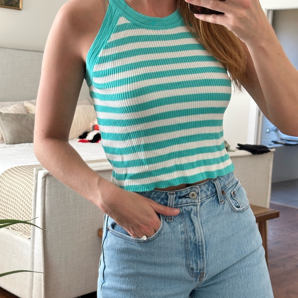 Striped Teal and White Women's Top